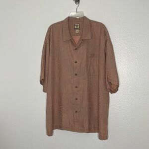 TOMMY BAHAMA Men' s Pink Leaves Short Sleeve 100% Silk Button Shirt Sz XXL 2XL